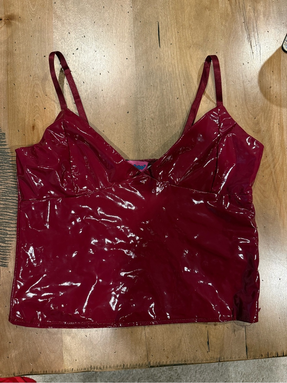 Edikted Faux Leather Wine-Red Patent Cami